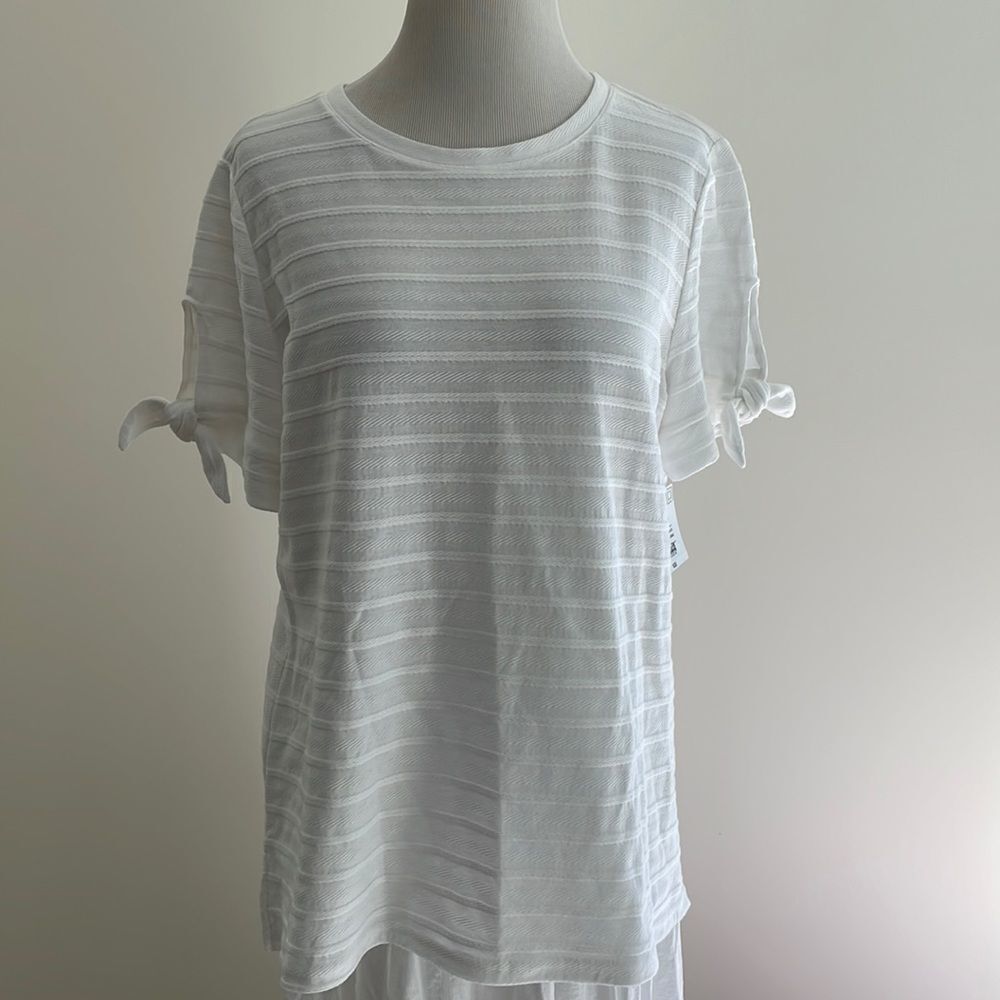 NWT textured T shirt open sleeves ties split sides women’s large Liz Claiborne